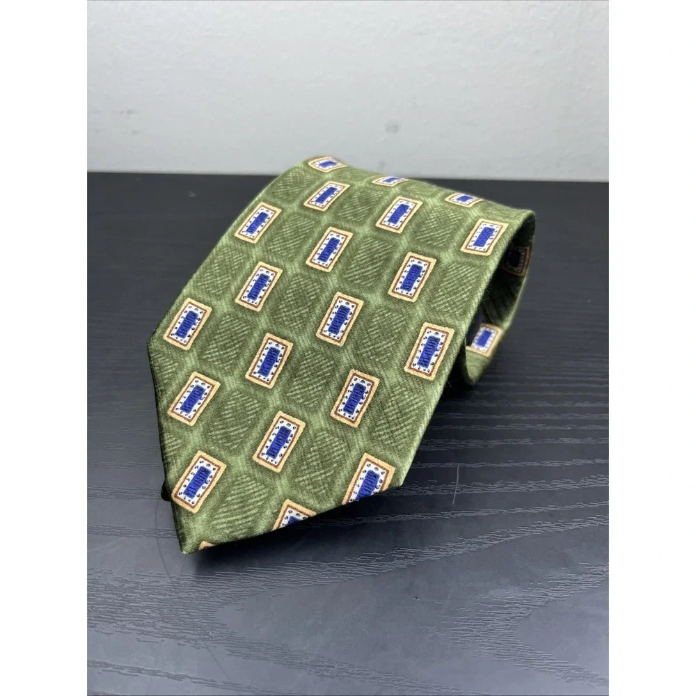 Jos. A. Bank Green Geometric Squares Neck Tie 62
